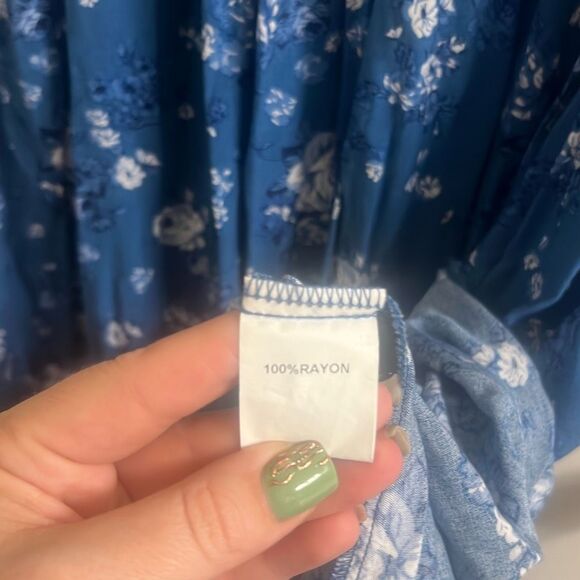 ✨Bloomchic Blue Floral Flounce Sleeves Midi Dress✨ - Picture 7 of 7